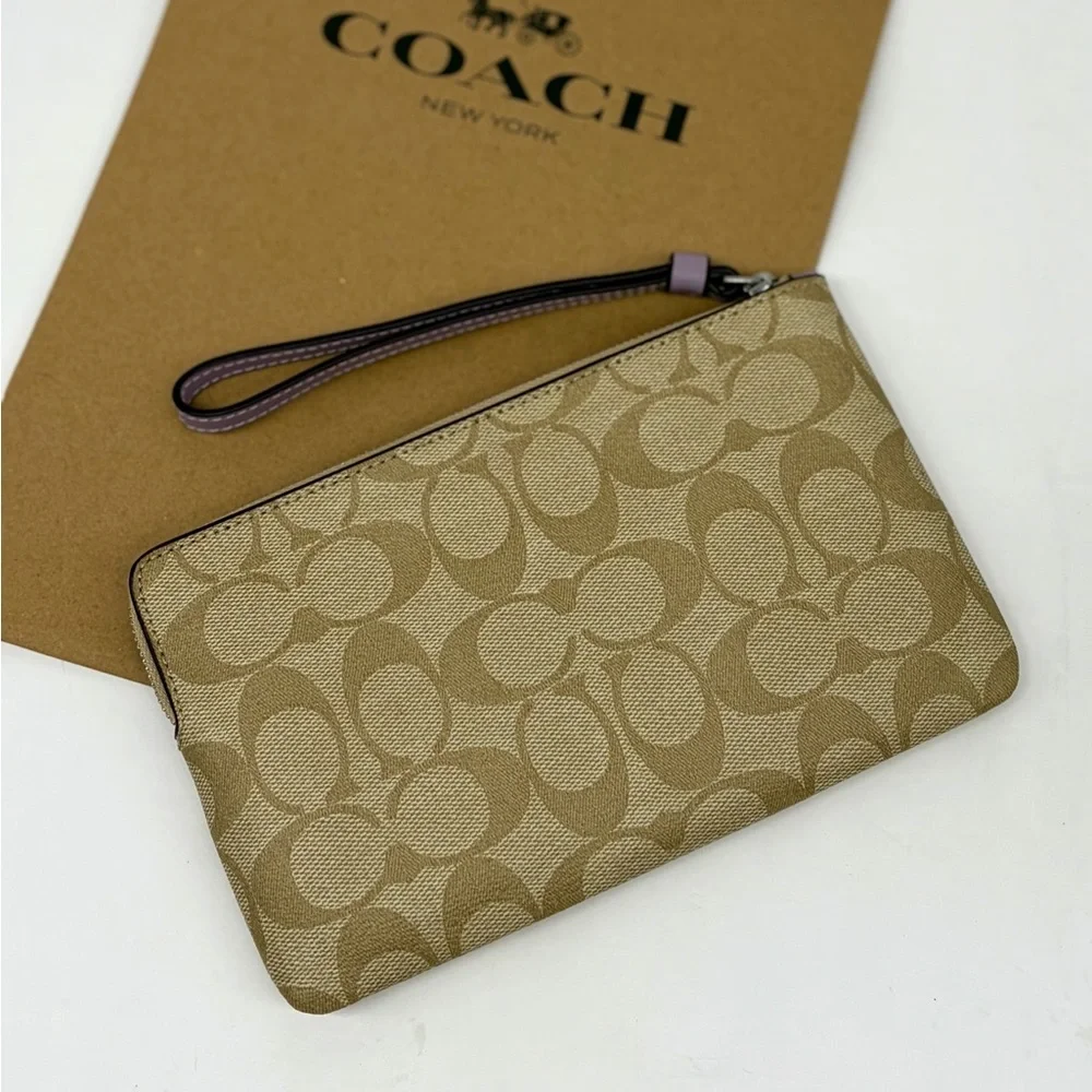 Coach Large Corner Zip Wristlet Wallet In Signature Canvas